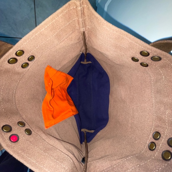 NWOT! COLE HAAN Leather And Canvas Tote Bag Brown Navy - Picture 6 of 7